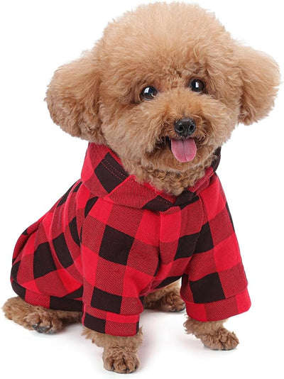 Plaid Dog Hoodie: Premium Polycotton Fabric Dog Clothes with Back Pocket and Leash Hole, Dog Sweatshirt for Small, Medium, & Large Dogs ¨C Stylish and Functional for All Occasions Red XS