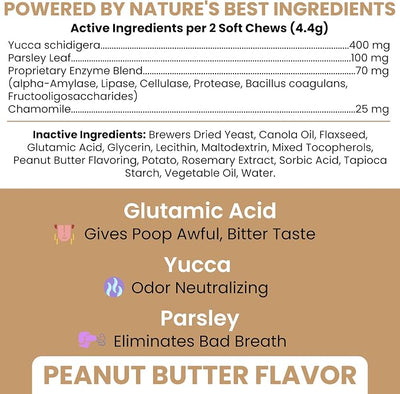 No Poo Chews for Dogs 240 Soft Chews, Peanut Butter Flavor Chew No Poo Bites -Dog Coprophagia Treatment, Stop Eating Poop Deterrent -Treats Bad Breath, Boosts Gut Health -Made in USA (2 Packs of 120)
