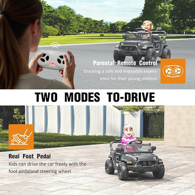 12V Ride on Car with Parent Remote Control, Toddler Electric Car with Spring Suspension, LED Lights & Music Player - Safe Battery Toy for Kids, Christmas & Birthday Gift, Black