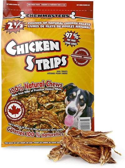 Chewmasters Chicken Strips - Real Chicken, High Protein, Easy to Chew Chicken Dog Treats, No Preservatives Training Snacks for All Breeds, 100% Natural Dog Snacks, 2 lb Bag