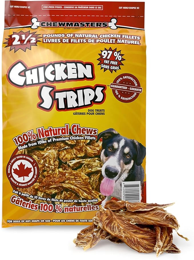 Chewmasters Chicken Strips - Real Chicken, High Protein, Easy to Chew Chicken Dog Treats, No Preservatives Training Snacks for All Breeds, 100% Natural Dog Snacks, 2 lb Bag