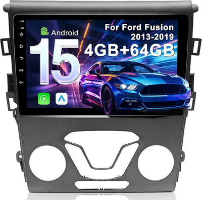 4G+64G Car Radio for Ford Fusion Mondeo 2013-2019: Only Fit Manual AC | Upgrade Android 15, Wireless CarPlay Android Auto, BT 5.4, WiFi 6, GPS, FM, RDS, EQ, SWC, 1080P Backup Camera