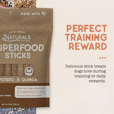 Dog Treat Naturals Superfood Sticks, Sweet Potato & Quinoa, 10oz Bag | Dog Chew Sticks | All-Natural, Pet Training Treats | Joint-Skin-Coat Health | USA Made