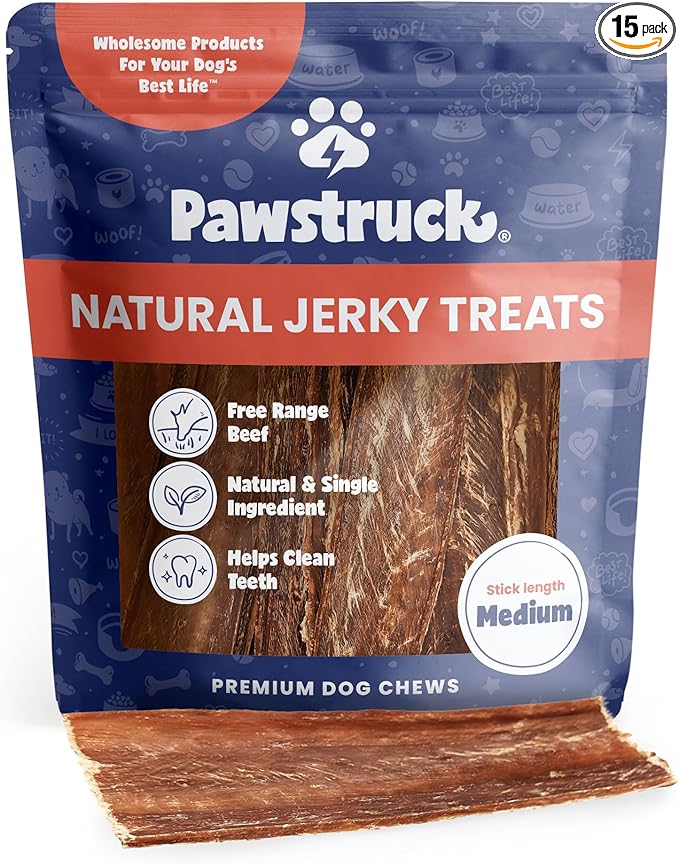 Pawstruck Premium Beef Jerky Dog Treat Chews, 4"-6" Strips – Hip & Joint Health, Naturally Rich in Glucosamine & Chondroitin, No Added Preservatives – 15 Count