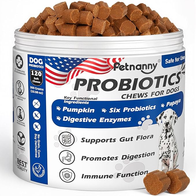 Petnanny Probiotics for Dogs, Chicken Flavor Natural Dog Probiotic Soft Chews Supports Digestion, Gut Health, Stool Quality & Immune System Highly Palatable for All Breeds