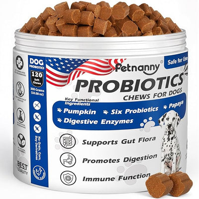 Petnanny Probiotics for Dogs, Chicken Flavor Natural Dog Probiotic Soft Chews Supports Digestion, Gut Health, Stool Quality & Immune System Highly Palatable for All Breeds