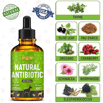 Dog Antibiotics for Infections, Cough, & Teeth Moments | Natural Antibiotics for Dogs with UTIs | Dog Allergy Relief & Canine Breath Treatment in 1 Bottle | Organic | 2 Oz