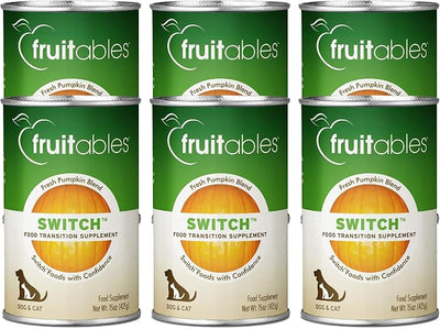 Fruitables Fresh Pumpkin Blend Fiber Supplement for Cats & Dogs, Smooth Food Transition Support, Pumpkin Recipe Wet Food Topper, 15 Ounce Cans, Pack of 6