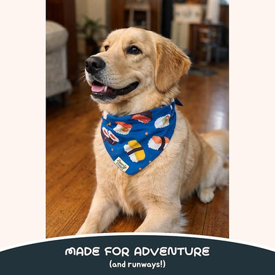 Snap-On Dog Bandana for Small Medium Large Pets, Dogs Cats Adjustable Handkerchief Scarf for Girl & Boy, Funny Cute Puppy Apparel & Accessories (Blue Sushi, Medium)