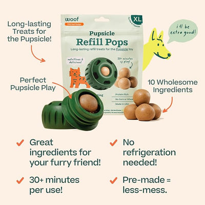 WOOF Pupsicle Refill Pops, Delicious Long Lasting Dog Treats, Pre-Made Pupsicle Refills for Dogs, Wholesome Ingredients, Low-Mess Beef Pet Treats - XL Pops - 5 Count - 3 Pack
