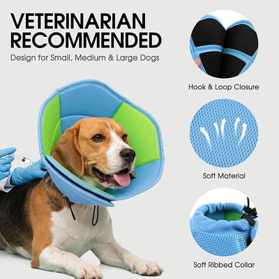 Dog Cone - Soft Cone for Dogs to Stop Licking, Pet E-Collar Alternative After Surgery, Adjustable Pet Recovery Collar for Wound Healing, Light Blue Small