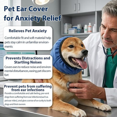 Adhiper Waterproof Dog Ear Muffs & No Shake Ear Wraps for Swim, Bath, Drying, Grooming, Dog Ear-Covers for Sound Noise Protection & Anxiety Relief - Head Circle 11.8-15.8in（Blue/M）
