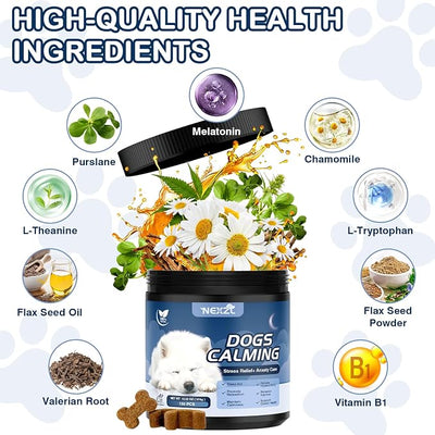 Calming Chews for Dogs 300 Treats, Melatonin for Dogs, Anxiety Relief and Stress Chews, Sleep Aid for Small/Medium/Large Dogs - Fireworks Barking, Thunder, Separation Vet Approved Chicken Flavor