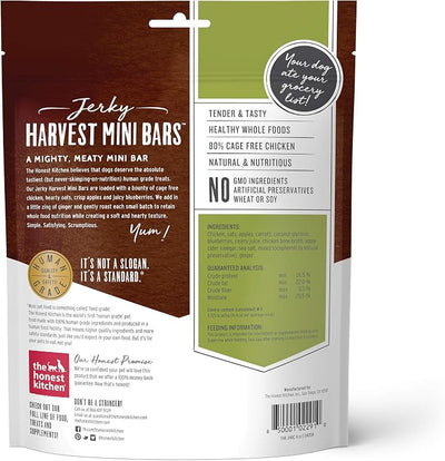 The Honest Kitchen Human Grade Dog Treats Jerky Harvest Mini Bars: Chicken Recipe With Apples & Blueberries, 4 oz Bag