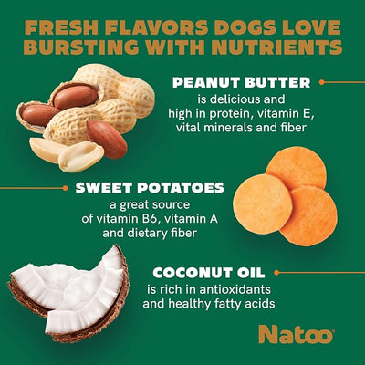 NATOO Natural Dog Biscuits for Small Dogs, Grain-Free Peanut Butter | Collagen, Prebiotics, Fiber & Omega 6, Supports Digestion, Skin, Coat, Joints & Immunity, Allergy-Friendly, 8 oz