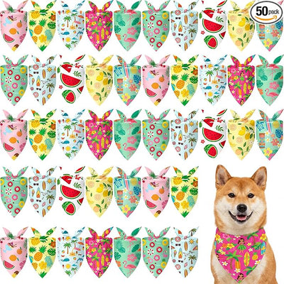 Weewooday 50 Pcs Summer Bandanas Bulk for Dogs Kerchief Bibs Scarves with Beach, Fruit, Hawaii Ice Cream Luau Aloha Pool for Small Medium Large Grooming Accessories(Summer, 25.6 x 17.7 x 17.7 Inch)