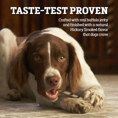 Buffalo Range Rawhide Dog Treats - Healthy, Grass-Fed Buffalo Jerky Raw Hide Chews - Hickory Smoked Flavor - Jerky Twist, 40 Count