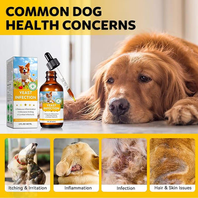 Dog Yeast Infection Treatment for Dogs, Natural Anti Yeast Drops for Itchy Skin & Ears | Allergy & Inflammation Relief | with Multivitamins Probiotics | 60ml, 2-Pack