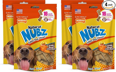 Nylabone Nubz Natural Dog Chew Treats for Small Dogs,Long Lasting Dog Chew Bones Made in USA,Chicken Flavor Breath Freshener Dental Chews,Small-Dog Bones for Dogs Up to 25 lbs.,16 Count (Pack of 4)