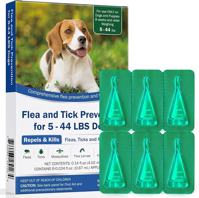 Flea and Tick Prevention for Dogs, Flea & Tick Control, Flea Drops for Small and Medium Dog (5-44 Ibs), Support for Skin & Coat Health, Fast Acting, for Dogs and Puppies 8 Weeks and Older Supplement
