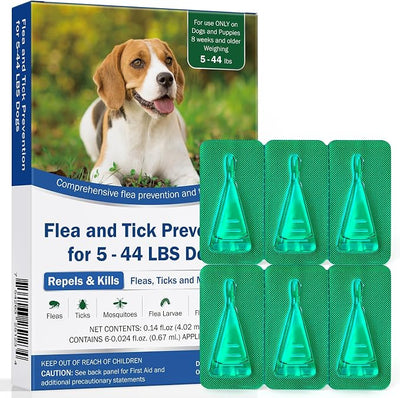 Flea and Tick Prevention for Dogs, Flea & Tick Control, Flea Drops for Small and Medium Dog (5-44 Ibs), Support for Skin & Coat Health, Fast Acting, for Dogs and Puppies 8 Weeks and Older Supplement