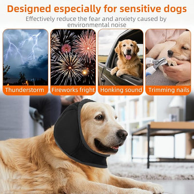 Dog Ear Muffs Noise Protection: Elastic Ear Wrap for Calming - Anxiety Relief Dog No Flap Ear Wrap - Waterproof Ear Covers for Bathing Swimming