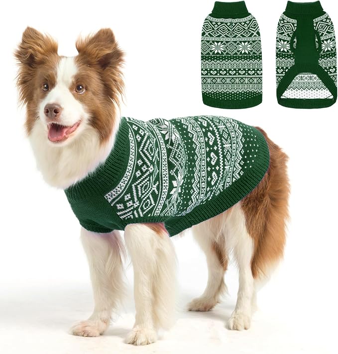 HOMIMP Dog Sweater Argyle - Warm Sweater Winter Clothes Puppy Soft Coat, Ugly Dog Sweater for Small Medium and Large Dogs, Pet Clothing Boy Girl, Green ML