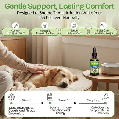 Pet Wellbeing Throat Gold for Dogs - Supports Collapsed Trachea & Throat Discomfort with Mullein & Slippery Elm for Kennel Cough - NASC Certified & Vet-Formulated 2 oz Liquid Formula