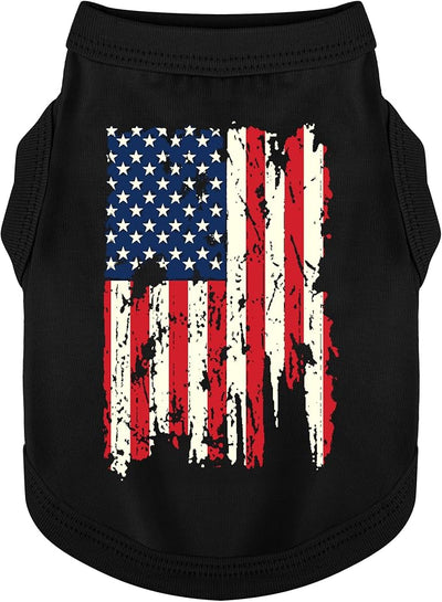 American Battle Damaged Flag Inspired Cotton Dog Vest: Perfect Dog Shirt, Ideal Tank Top for Everyday Wear, Independence Day Celebrations Crafted Materials for a Cute and Stylish Look Black USA 4XL