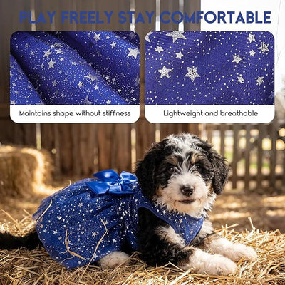 ASENKU Dog Dress Pet Wedding Dress Princess Lace Puppy Birthday Party Outfit Formal Apparel Girl for Small Medium Dogs Cats (XL, Navy Star)