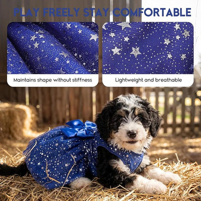 ASENKU Dog Dress Pet Wedding Dress Princess 4th of July Lace Puppy Birthday Party Outfit Formal Apparel Girl for Small Medium Dogs Cats (Medium, Navy Star)