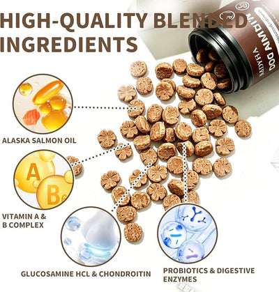 Daily Multivitamin Chews for Dogs, Itch & Skin Support with Salmon Oil, Folic Acid & Chondroitin, Supports Healthy Skin, Coat, Immunity & Digestion, 60 Count Beef Flavor (01)