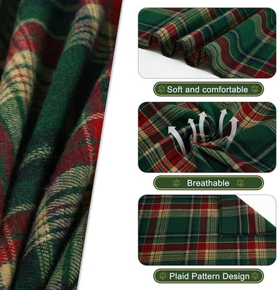E-Clover Christmas Cute Dog Bandanas Plaid Dog Bandana Matching Scrunchie Pet Kerchief Scarf for Medium Large Dogs Boy Girl Green Red