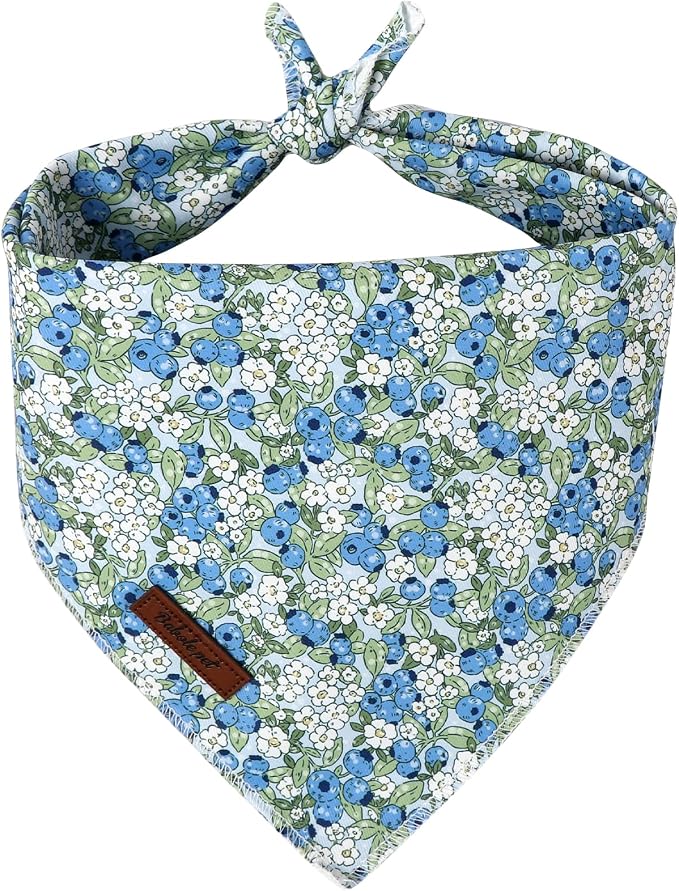 Blueberry Dog Bandana - Soft Blue Spring Summer Dog Neck Scarf, Cute Pet Bib for Puppy Kitten, Playful Photo Dogs Cats Prop for Daily Use Parties & Pet Photography S