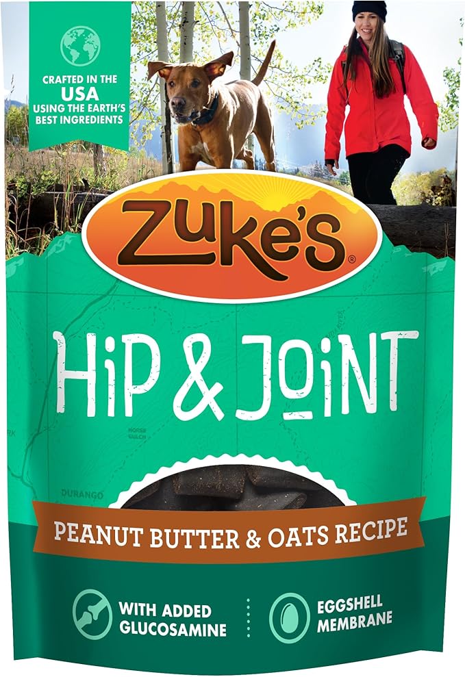 Zuke’s Hip and Joint Support Dog Treats for Adult Dogs, Senior Dog Treats Made with Real Peanut Butter and Oats, 16 oz. Resealable Pouch - 16 oz. Bag