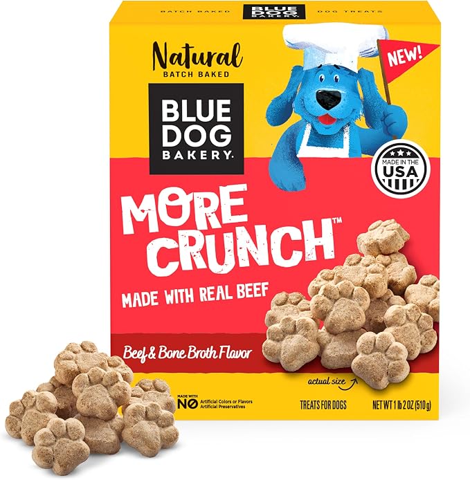 Blue Dog Bakery More Crunch Medium Beef & Bone Broth Dog Treats, Dog Biscuits for Large Breeds, Healthy Treats, All Natural, 18 oz (Pack of 1)