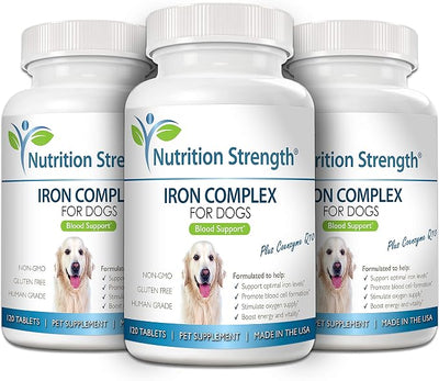 Iron for Dogs with Anemia to Support Blood Health, Blood Cell Formation & Oxygen Supply, Iron Supplement for Anemic Dogs + Vitamin C, Folate, Vitamin B12, 120 Chewable Tablets