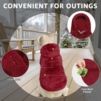 SCENEREAL Fleece Dog Sweaters Hoodie for Small Medium Large Dogs Girls Boys, Plush Fuzzy Dog Clothes Hoodies with Leash Hole, Winter/Fall Puppy Cold Weather Coat, Sherpa Hooded Sweatshirt, Burgundy S