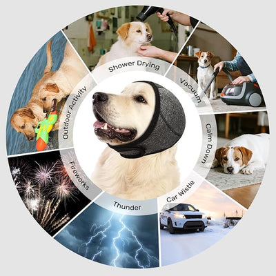 Dog Ear Muffs Noise Protection, Wraps Cover for Dogs Bath Grooming, Adjustable Dog Calming Hoodie Hematoma Anxiety Firework Thunder, Waterproof Dogs Shower Cap Drying Swimming Bathing (MG)