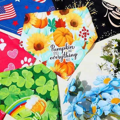 Weewooday 9 Pcs Holiday Dog Bandanas Halloween Boo Bandanas Fall Thanksgiving Seasonal Birthday Adjustable Large Pet Washable Scarves Bibs for Christmas Boy Medium Supply