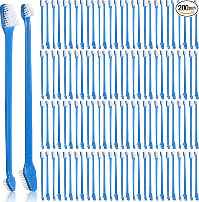 Gerrii 200 Count Dog Toothbrush Double Headed Pet Toothbrush Long Handle Dog Tooth Brushing Kit Soft Bristles Pet Tooth Brush for Doggy Cat and Most Pets Teeth Cleaning Dental Oral(Blue)