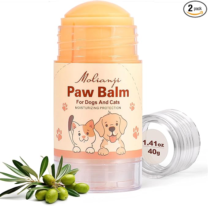 Dog Paw & Nose Balm Stick for Dogs & Cats, 2 Pack 1.41oz/40g, Mess-Free Lick-Safe Paw Wax for Hot Pavement & Winter Salt/Snow, Moisturizes Dry, Cracked Paws & Noses, Beeswax Olive Oil VIT E