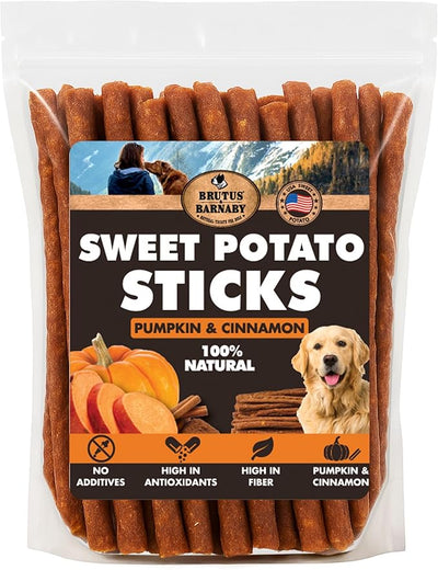 BRUTUS & BARNABY USA Sweet Potato Dog Treats - Grain Free, Cinnamon Pumpkin Crunchy Sticks are Great Tasting, Promotes Positive Dog Gut Health with Natural Anti-Diarrhea Properties,(2lb Bag)