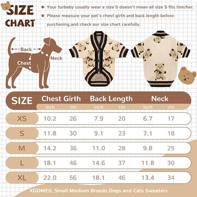 Small Dog Sweaters Cute Bear Knitted Dog Cardigans Clothes for Small Medium Dogs Soft Pet Puppy Cat Knitting Outfits Fall Winter Warm Boy Girl Dogs Knitwear Coat Apparel(Beige, Small)