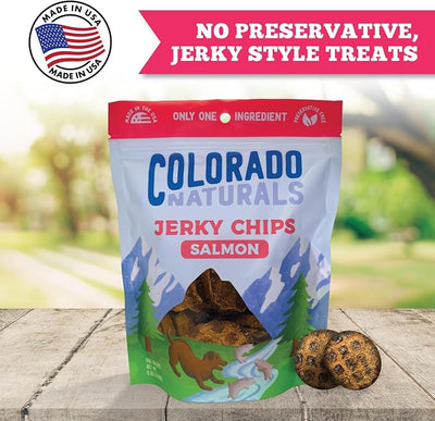 Colorado Naturals Salmon Jerky Chips Dog Treats, 6 oz – All-Natural, Made in USA, No Fillers or Preservatives – Wild Alaskan Caught, Rich with Omega-3