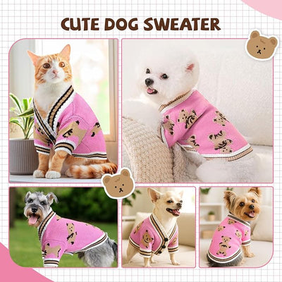 Small Dog Sweaters Cute Bear Knitted Dog Cardigans Clothes for Small Medium Dogs Soft Pet Puppy Cat Knitting Outfits Fall Winter Warm Boy Girl Dogs Knitwear Coat Apparel(Pink, Medium)