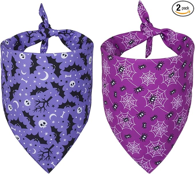ADOGGYGO 2 Pack Halloween Dog Bandanas, Reversible Triangle Dog Scarf Accessories Halloween Bandanas for Small Dogs Pets (Small)