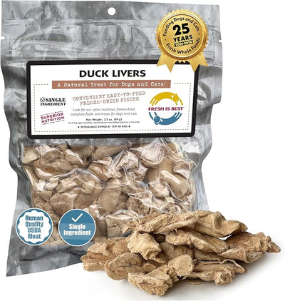 Fresh Is Best Duck Liver Freeze Dried Dog Treats – Raw Freeze Dried Cat Treats in Resealable Zipper Bag – High-Protein for Dogs & Cats – Made in the USA