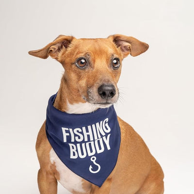 Fishing Buddy Dog Bandana | 100% Cotton Adjustable Triangle | Made in USA | Boat & Fishing | Captain | Beach & Lake | Summer | Outdoors |Father's Day | Black, One Size (99)