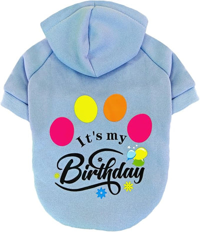 Jecikelon Print Dog Hoodies for Small Dogs, Soft Fleece Puppy Clothes for Pet Cat, Warm Winter Outfits Cold Weather Coats, Cute Sweatshirt Puppies Costume (Light Blue, Small)